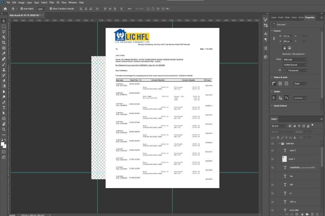 Modèle Word et PDF de relevé de compte Inde LIC Housing Finance template